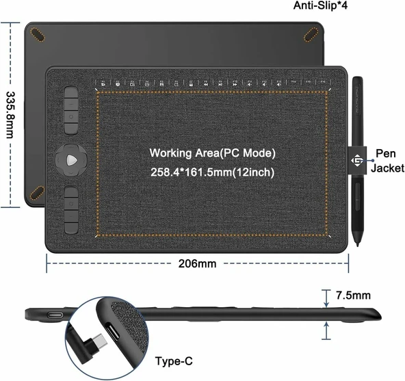 GAOMON M1230 Grafik Tablet 12 Inc Çizim Pedi - Resim 4