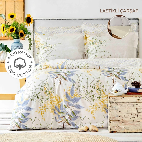 Karaca Home Clarinda Hardal %100 Pamuk Çift Kişilik Lastik Çarşaflı Nevresim Takımı ürün görseli