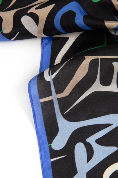 100% İPEK ÇİZGİLİ DESENLİ ZÜMRÜT YEŞİLİ - SAKS RENKLİ ŞAL - Resim 4