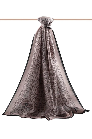 % 100 İPEK ETNİK DESENLİ VİZON - SİYAH RENKLİ ŞAL - Resim 2