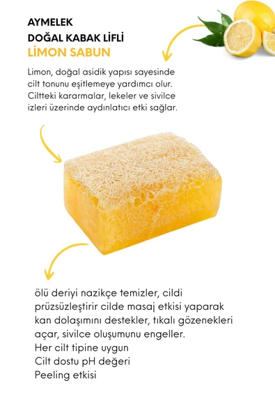 Limon Özlü Doğal Kabak Lifli Güzellik Sabunu Cilt Kırışıklık Önleyici Etkili - Resim 2