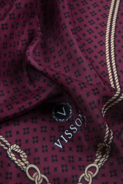 %100 İPEK ZİNCİR DESENLİ ŞARABİ - SİYAH RENKLİ ŞAL - Resim 3