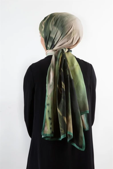 SÜVARİ ŞAL SOYUT DESENLİ HAKİ - PETROL YEŞİLİ RENKLİ 75X210 ŞAL İTALYAN DİKİŞLİ ürün görseli
