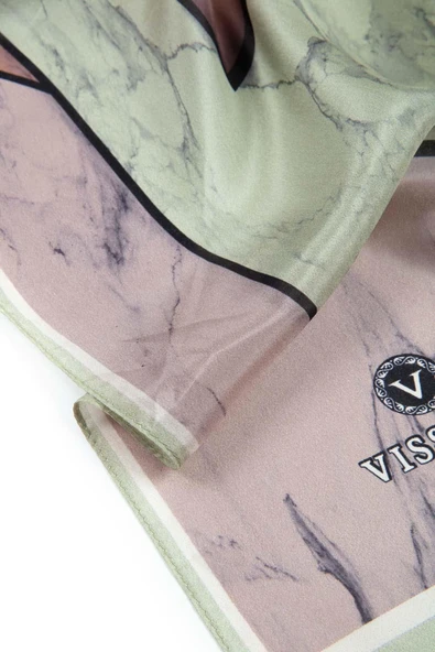 100% İPEK MERMER DESENLİ HAKİ - TABA RENKLİ ŞAL - Resim 4