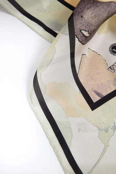 %100 İpek Suluboya Çiçek Desenli Fıstık Yeşili Renkli 92x210 Şal - Resim 4