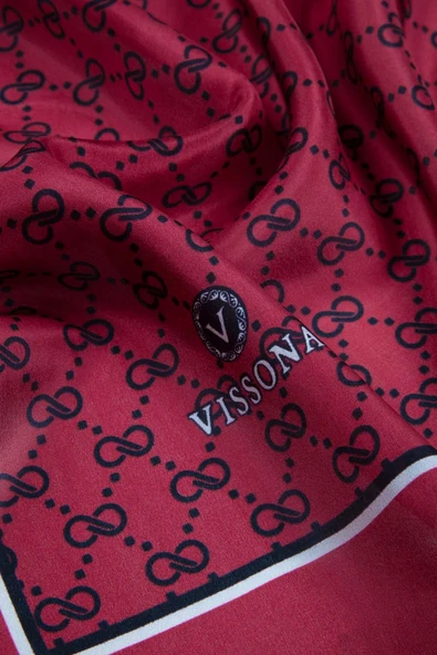 %100 İpek Minik Motif Desenli Bordo Renkli 92x210 Şal - Resim 3