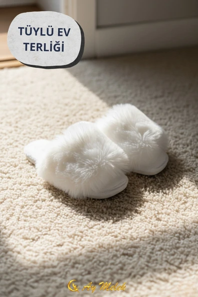 Kadın Ev Terliği Çeyizlik Gül Desenli Tüylü Yumuşak Peluş Terlik - Resim 6