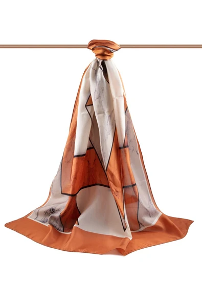 100% İPEK MERMER DESENLİ TABA - BEJ RENKLİ ŞAL - Resim 2