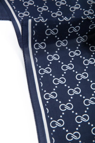 %100 İpek Minik Motif Desenli Lacivert - Krem Renkli 92x210 Şal - Resim 4