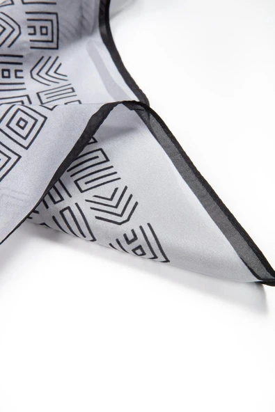 % 100 İPEK ETNİK DESENLİ GRİ - SİYAH RENKLİ ŞAL - Resim 4