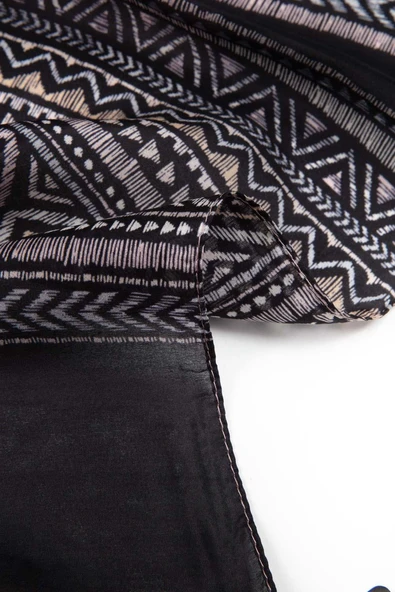 %100 İPEK ETNİK DESENLİ GÜL KURUSU - GRİ RENKLİ ŞAL - Resim 3