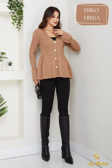Kadın Triko V Yaka Uzun Kollu Fit Kesim Düğmeli Hırka - Resim 2