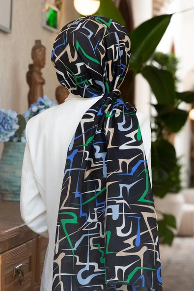 100% İPEK ÇİZGİLİ DESENLİ ZÜMRÜT YEŞİLİ - SAKS RENKLİ ŞAL ürün görseli