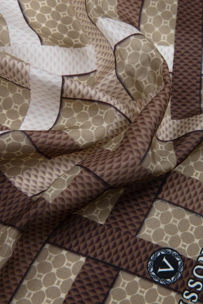 100% İPEK BANT DESENLİ VİZON RENKLİ ŞAL - Resim 3