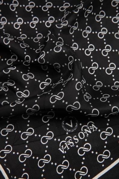 %100 İpek Minik Motif Desenli Siyah - Siyah Renkli 92x210 Şal - Resim 3