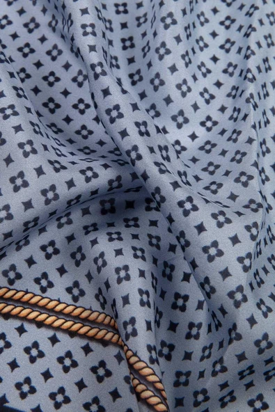 %100 İPEK ZİNCİR DESENLİ İNDİGO - LACİVERT RENKLİ ŞAL - Resim 3