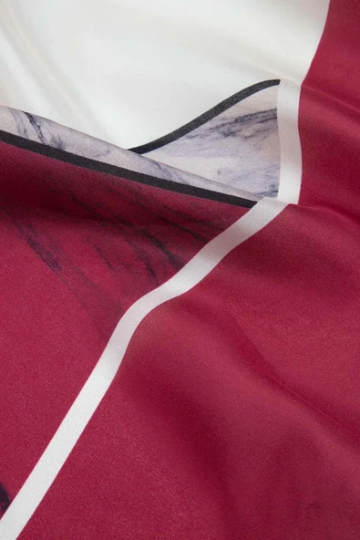 100% İPEK MERMER DESENLİ BORDO - BEJ RENKLİ ŞAL - Resim 3