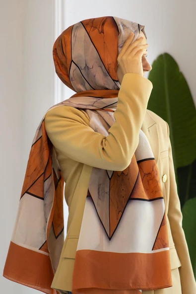 100% İPEK MERMER DESENLİ TABA - BEJ RENKLİ ŞAL ürün görseli