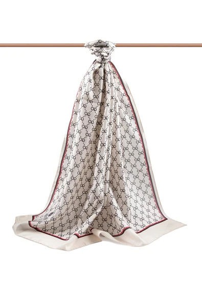 %100 İpek Minik Motif Desenli Krem Renkli 92x210 Şal - Resim 2