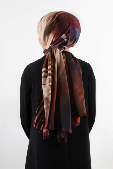 SÜVARİ ŞAL SOYUT DESENLİ BORDO - LACİVERT RENKLİ 75X210 ŞAL İTALYAN DİKİŞLİ ürün görseli