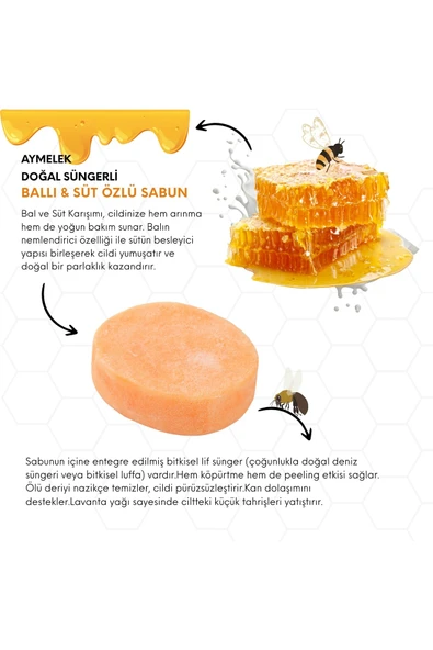 Ballı Sütlü Özlü Süngerli Doğal Güzellik Sabunu Cilt Kırışıklık Önleyici Etkili - Resim 6