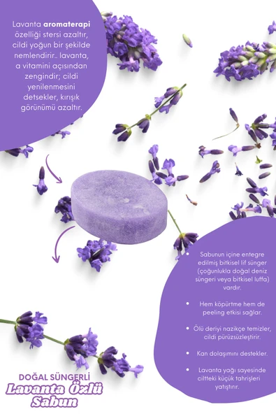 Lavanta Özlü Doğal Süngerli Güzellik Sabunu Cilt Kırışıklık Önleyici Etkili - Resim 2