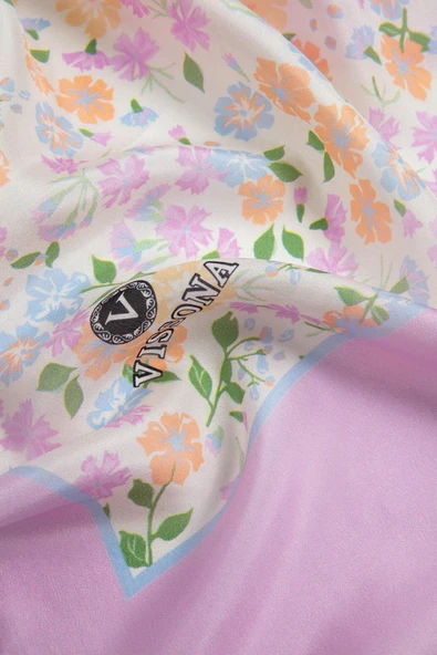 %100 İpek Çıtır Çiçek Desenli Pembe Renkli 92x210 Şal - Resim 3