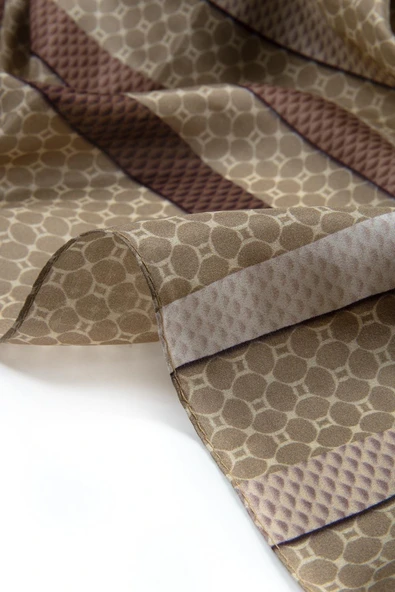 100% İPEK BANT DESENLİ VİZON RENKLİ ŞAL - Resim 4