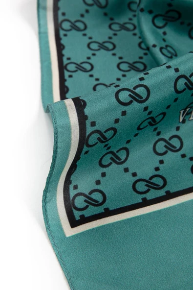 %100 İpek Minik Motif Desenli Petrol Yeşili Renkli 92x210 Şal - Resim 4