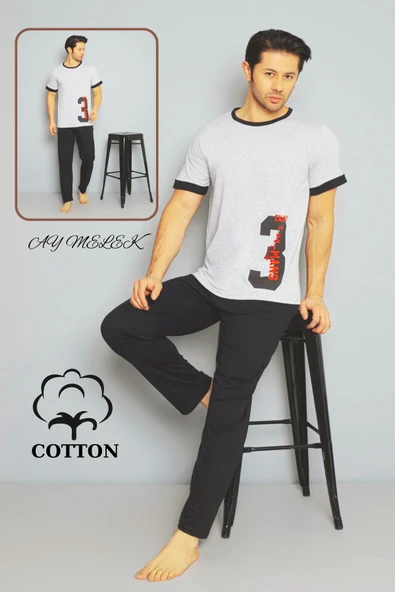 Erkek Pamuklu Pijama Takımı Cotton Gömlek ve Pijama Seti - Resim 5