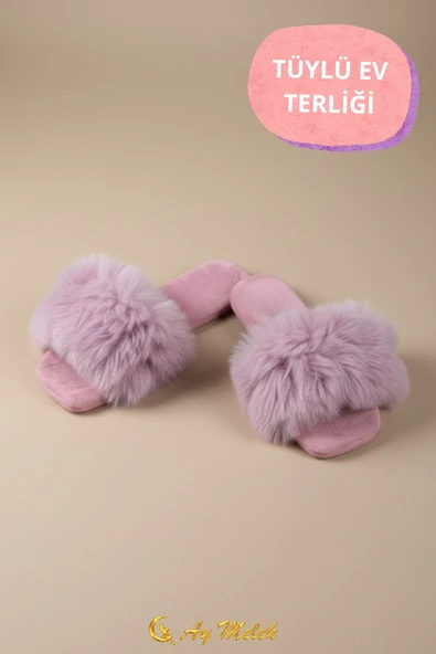 Kadın Ev Terliği Çeyizlik Gül Desenli Tüylü Yumuşak Peluş Terlik - Resim 10