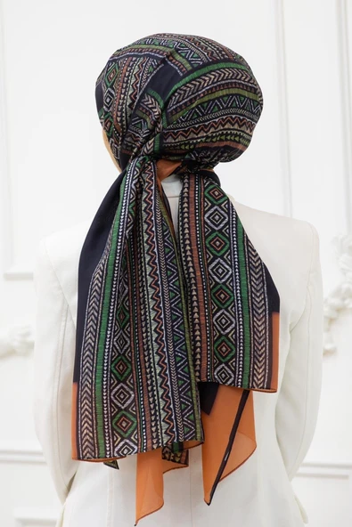 %100 İPEK ETNİK DESENLİ TABA - ZÜMRÜT YEŞİLİ RENKLİ ŞAL ürün görseli