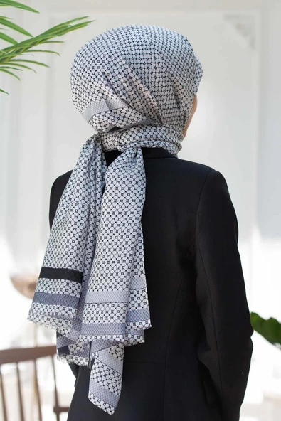 100% İPEK BANT DESENLİ KREM - GRİ RENKLİ ŞAL ürün görseli