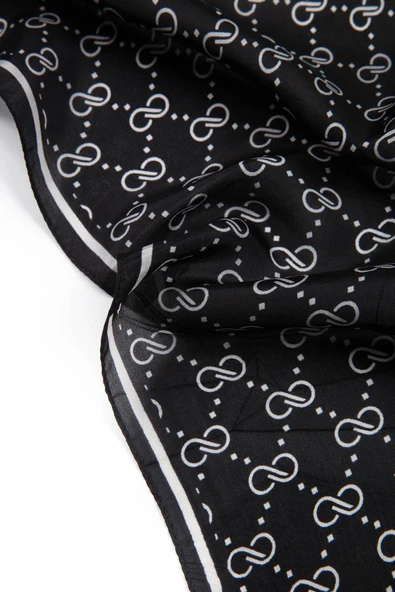 %100 İpek Minik Motif Desenli Siyah - Siyah Renkli 92x210 Şal - Resim 4