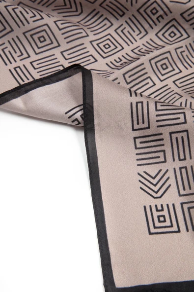 % 100 İPEK ETNİK DESENLİ VİZON - SİYAH RENKLİ ŞAL - Resim 4