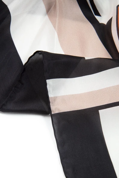 %100 İpek Yelpaze Desenli Bej - Taba Renkli 92x210 Şal - Resim 2