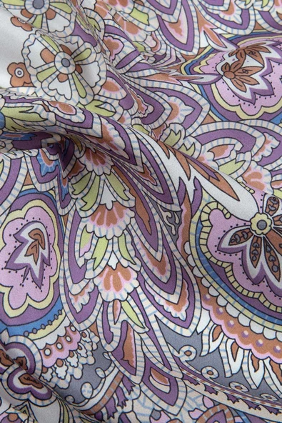 100% İpek Etnik Desenli Gri - Taba Renkli 92x210 Şal - Resim 2