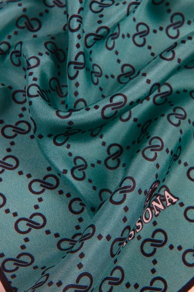 %100 İpek Minik Motif Desenli Petrol Yeşili Renkli 92x210 Şal - Resim 3