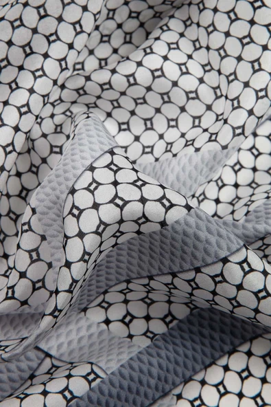 100% İPEK BANT DESENLİ KREM - GRİ RENKLİ ŞAL - Resim 3