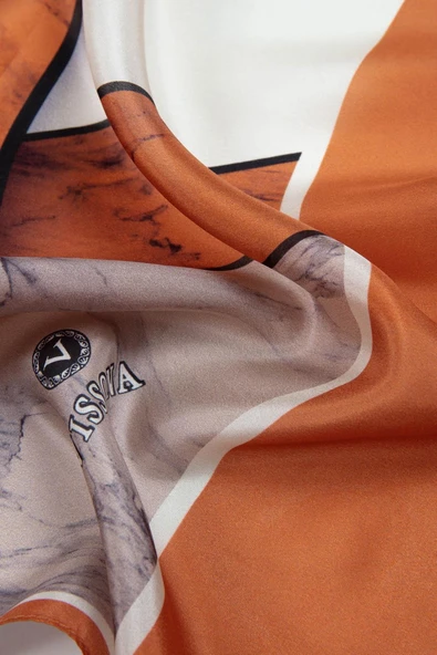 100% İPEK MERMER DESENLİ TABA - BEJ RENKLİ ŞAL - Resim 3