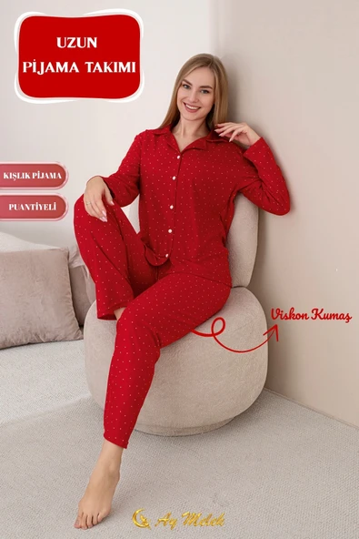 Kadın Pijama Takımı Desenli Pamuklu Polo Yaka Takım ürün görseli
