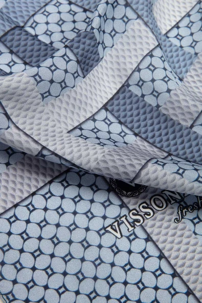 100% İPEK BANT DESENLİ İNDİGO RENKLİ ŞAL - Resim 3