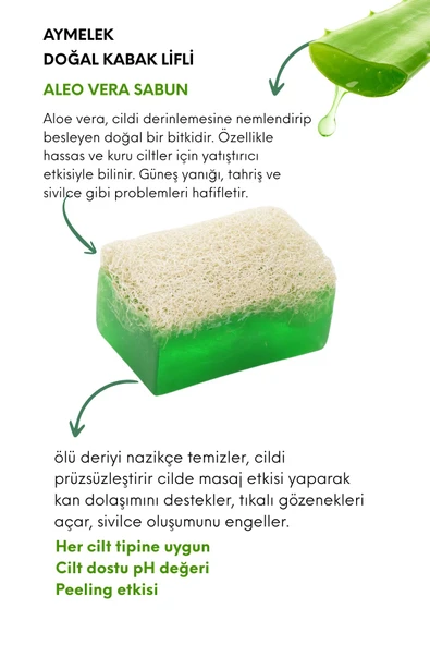 Aloe Vera Özlü Doğal Kabak Lifli Güzellik Sabunu Cilt Kırışıklık Önleyici Etkili - Resim 2