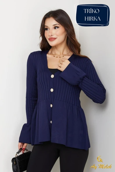 Kadın Triko V Yaka Uzun Kollu Fit Kesim Düğmeli Hırka - Resim 11