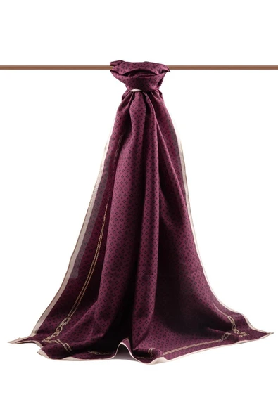 %100 İPEK ZİNCİR DESENLİ ŞARABİ - SİYAH RENKLİ ŞAL - Resim 2