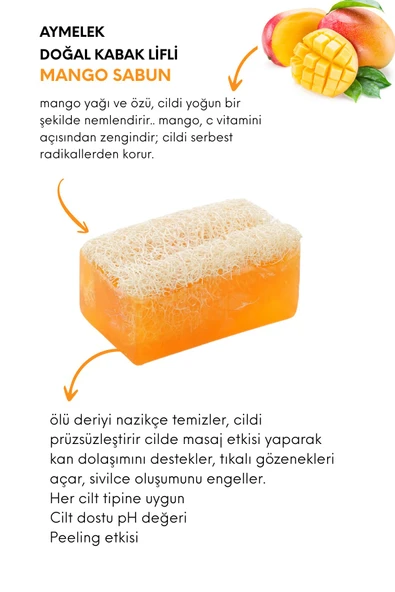 Mango Özlü Doğal Kabak Lifli Güzellik Sabunu Cilt Kırışıklık Önleyici Etkili - Resim 2