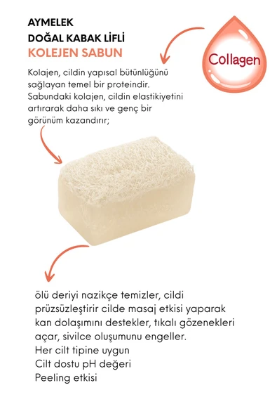 Kalojen Özlü Doğal Kabak Lifli Güzellik Sabunu Cilt Kırışıklık Önleyici Etkili - Resim 2