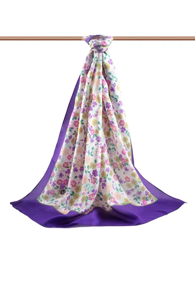 %100 İpek Çıtır Çiçek Desenli Mor Renkli 92x210 Şal - Resim 2