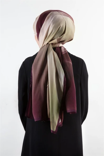 SÜVARİ ŞAL BATİK DESENLİ MÜRDÜM - HAKİ  RENKLİ 75X210 ŞAL İTALYAN DİKİŞLİ ürün görseli