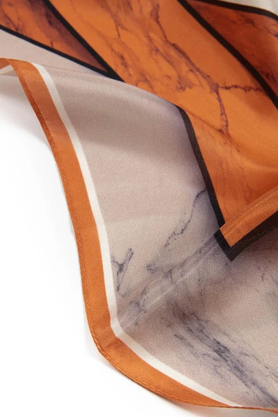 100% İPEK MERMER DESENLİ TABA - BEJ RENKLİ ŞAL - Resim 4